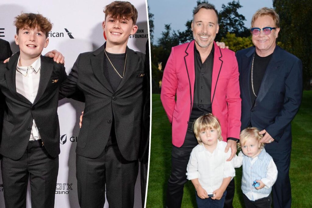 Elton John’s teen sons look all grown up in rare family portrait