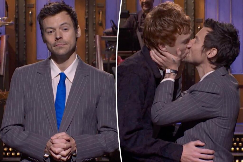 Harry Styles hits back at ‘queerbaiting’ claims — by kissing male comedian during ‘SNL’ monologue