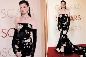 Anne Hathaway wears floral Valentino gown on the Oscars 2026 red carpet