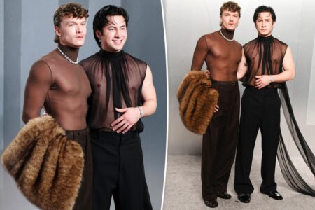 ‘Heated Rivalry’ stars Hudson Williams and Connor Storrie twin in sheer shirts at Vanity Fair Oscar Party 2026