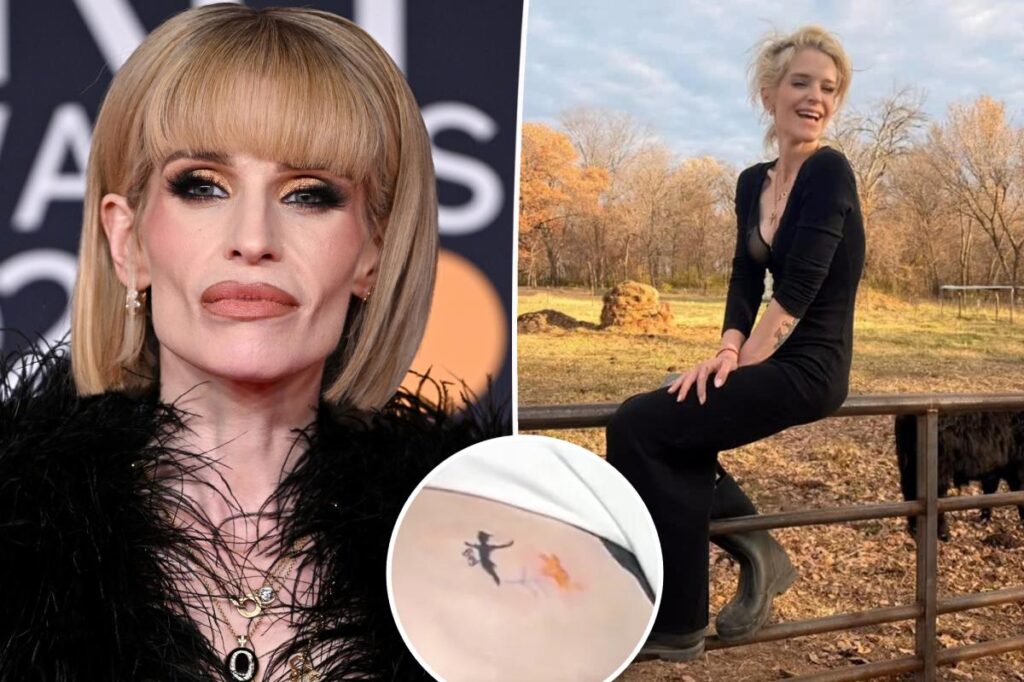 Kelly Osbourne shows off new lily rib tattoo