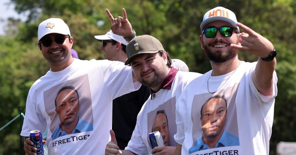 Tiger Woods Fans Show Their Support With Mug Shot T-Shirts at Houston Open Golf Tournament