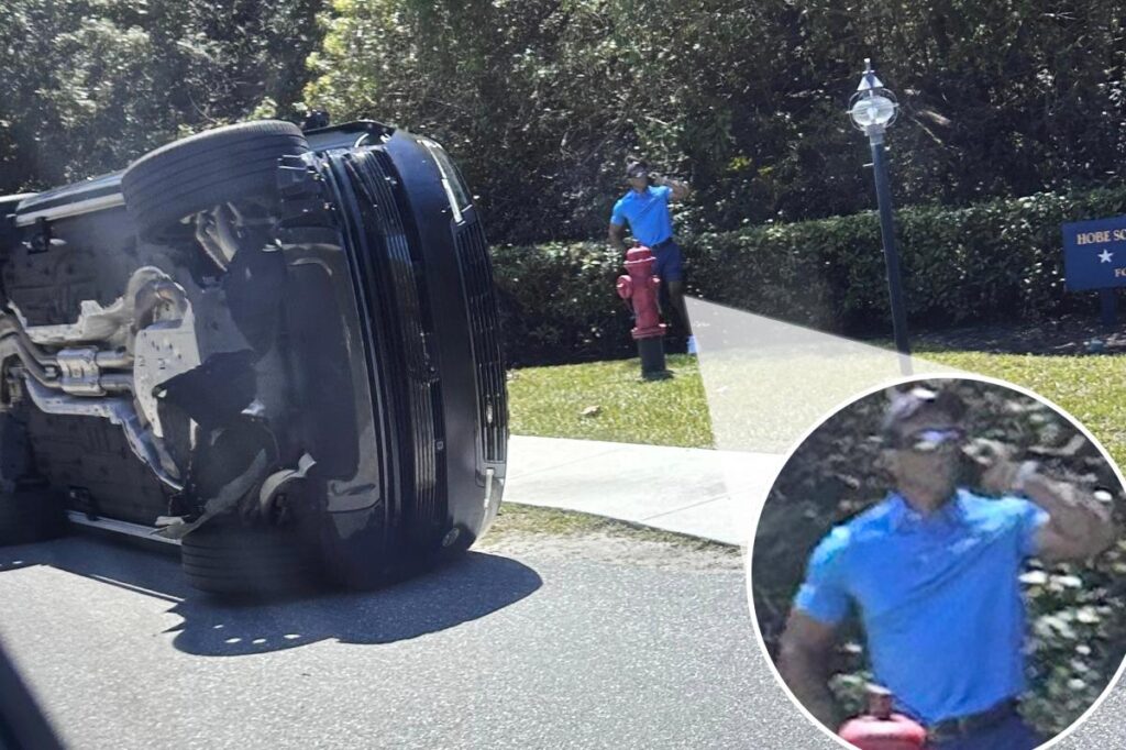 First photos of Tiger Woods at scene of rollover car crash shortly before DUI arrest revealed