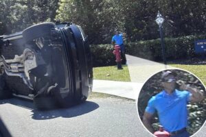 First photos of Tiger Woods at scene of rollover car crash shortly before DUI arrest revealed