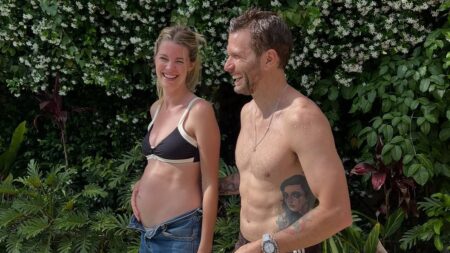 Joel Dommett’s pregnant wife Hannah reveals they know their baby’s gender and says she is due to give birth ‘dangerously soon’