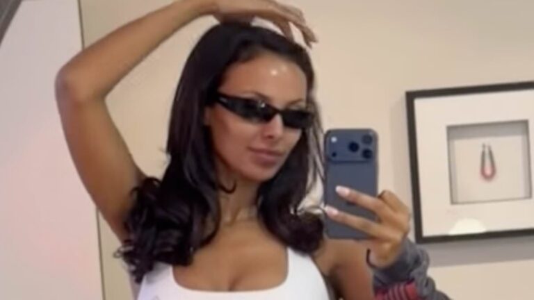 Maya Jama shows off her incredible physique in a white crop top and grey jogging bottoms after launching her own matcha drink