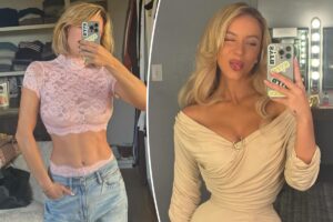 Sydney Sweeney matches her peekaboo underwear to her sheer lace crop top