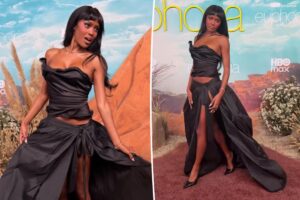 Ciara Miller is ‘thriving’ in slit-up-to-there skirt and bustier at ‘Euphoria’ Season 3 premiere