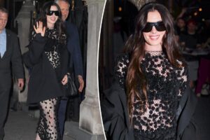 Anne Hathaway goes full pop star in totally sheer dress at ‘Mother Mary’ event