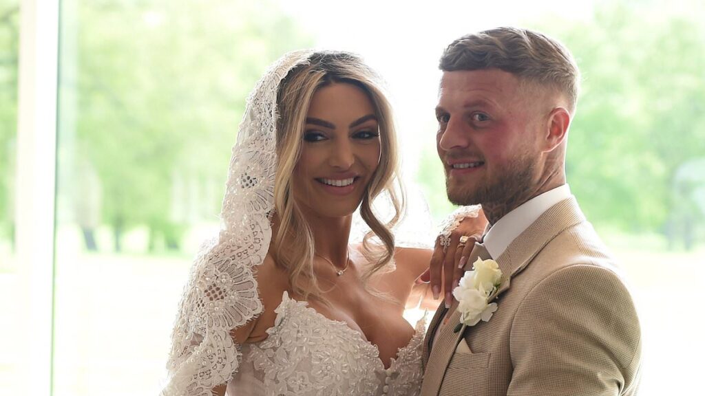 Ex On The Beach star Zaralena Jackson stuns in a beaded bridal gown as she marries fiancé in romantic ceremony in Cheshire