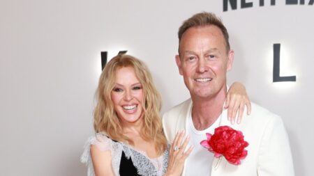 Kylie Minogue is joined by her ex Jason Donovan at premiere of her new Netflix documentary 36 years after splitting from her Neighbours co-star