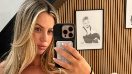 Pregnant Holly Hagan says her ‘sides are going to BURST at the seams’ as she bares her bump in bikini-clad snap to mark 38 weeks milestone
