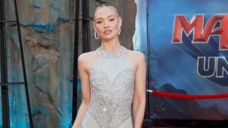 Roxy Horner dazzles in a sequin silver gown as she joins glamorous Camila Mendes at the star-studded UK premiere of Masters Of The Universe