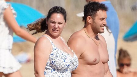 Swimsuit-clad Kelly Brook and her shirtless husband Jeremy Parisi hit the beach during St Tropez holiday