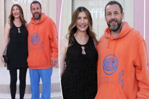 Adam Sandler dresses down in Knicks sweats at ‘Office Romance’ premiere