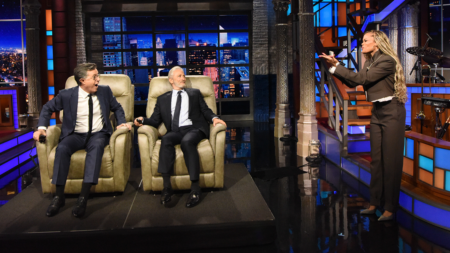 Jon Stewart Surprises Stephen Colbert With a Recliner and Guest Performer in Final ‘Late Show’ Appearance