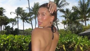 Hailey Bieber gets VERY cheeky in thong bikini after playing matchmaker for Kendall Jenner and Jacob Elordi