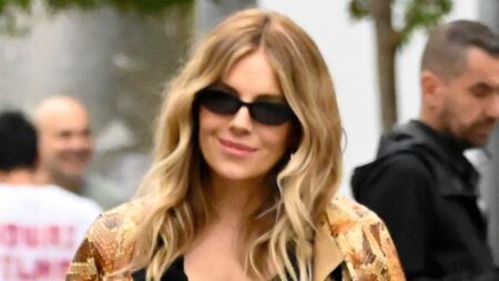 Sienna Miller shows off sparkling new diamond ring in Barcelona – fuelling speculation she is engaged for a fourth time