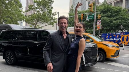 Hugh Jackman and Sutton Foster are slammed over cosy photo at The Death of Robin Hood premiere: ‘Nobody asked for this’