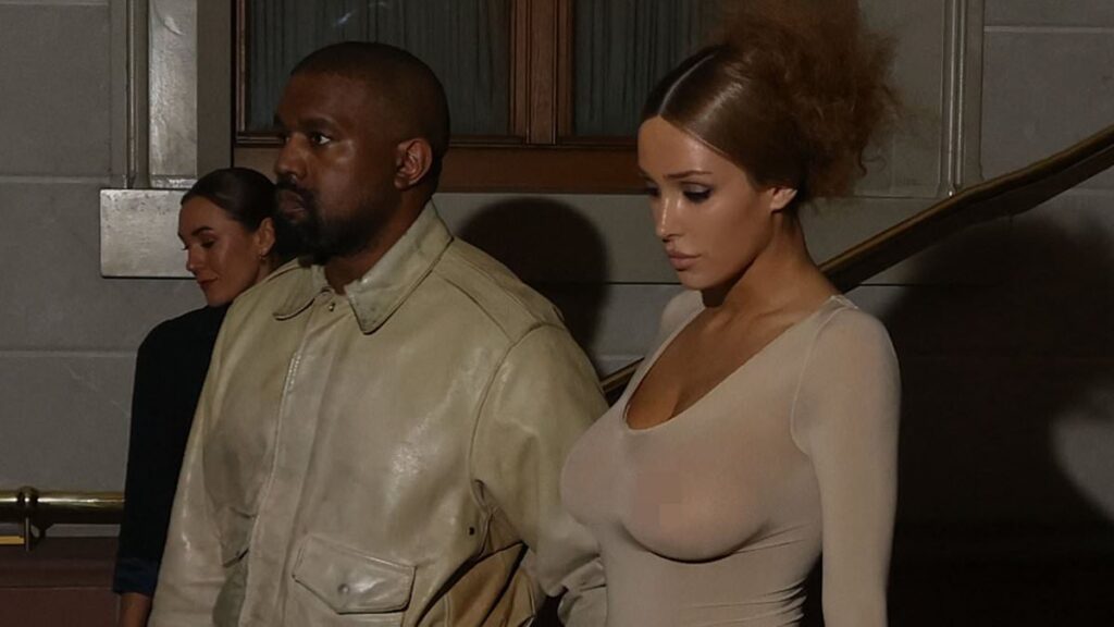 Kanye West’s wife Bianca Censori shocks once again as she goes braless in a sheer thong leotard as the couple step out in Switzerland