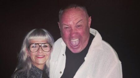 Great Pottery Throw Down star Keith Brymer Jones, 61, proposes to his actress girlfriend of 16 years Marj Hogarth on stage