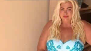 Gemma Collins turns heads in a blue bikini as she flogs her clothes on Vinted for £10 after losing 3.5st and dropping from a size 26 to a size 20