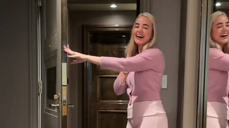 Jordan Pickford’s wife Megan is finally reunited with her suitcase ahead of England’s second World Cup match after airline lost her luggage