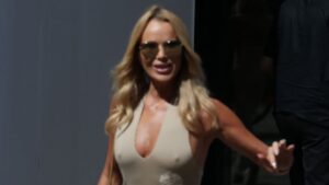 Amanda Holden goes braless in a plunging gown while Hannah Waddingham battles soaring temperatures at Ride Or Die photocall as stars sizzle in the heatwave