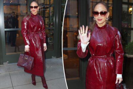Jennifer Lopez wears head-to-toe red leather to promote ‘Office Romance’ on ‘Today’ show