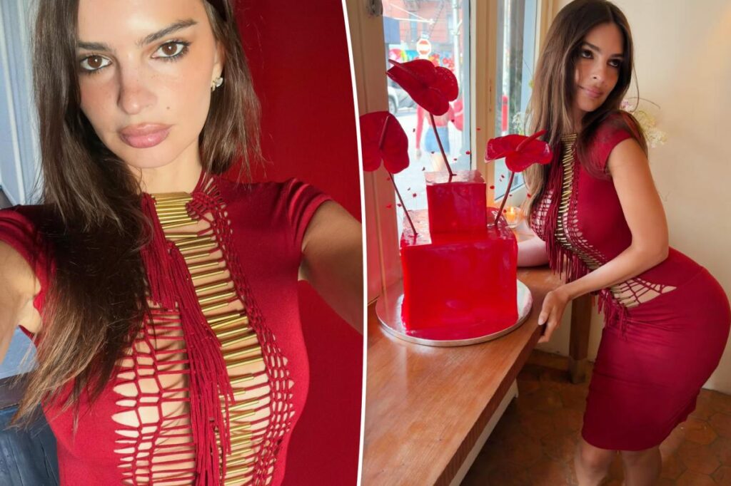 Emily Ratajkowski’s 35th birthday dress turns heads with shredded cutouts