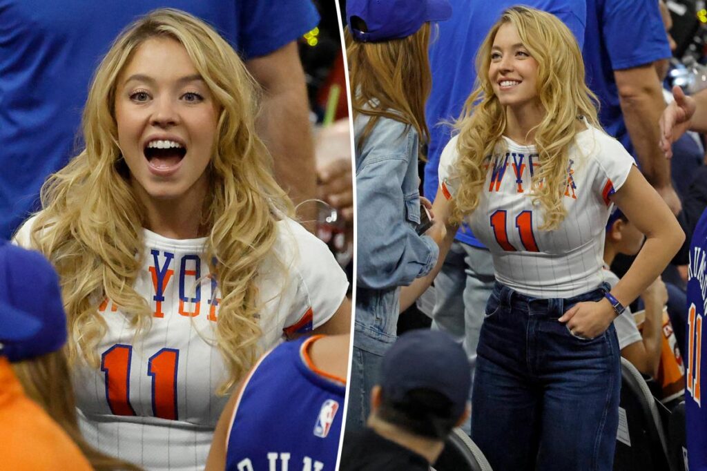 Sydney Sweeney cheers on the Knicks in custom tee and a vintage Cartier watch at NBA Finals