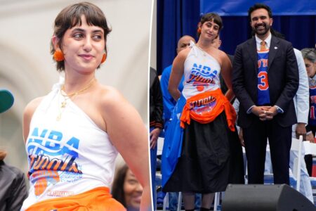 Zohran Mamdani’s wife Rama Duwaji wears high-fashion merch dress to Knicks parade