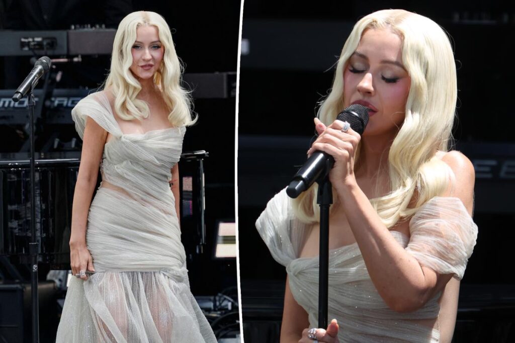 Christina Aguilera wears semi-sheer gown for Obama Presidential Center opening performance