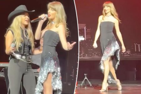 Taylor Swift sparkles in black and silver Monse dress for TEU ‘Love Story’ performance