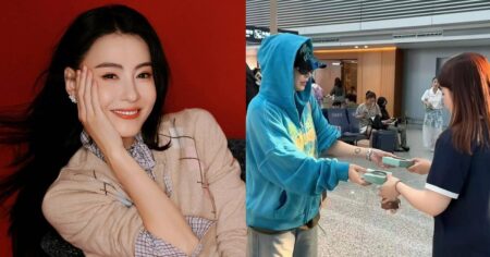 Cecilia Cheung gives fans coffee and gifts at airport