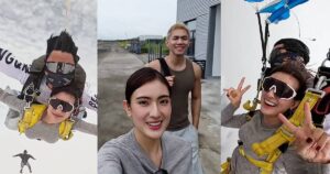 Hong Ling battles fear of heights to skydive with Nick Teo, Entertainment News