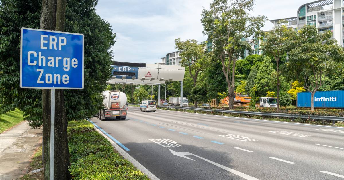 <p>The 25-metre blue lines along the AYE <p>PHOTO: AsiaOne/Joel Lee
