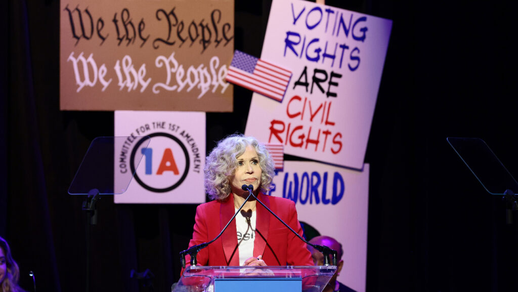 Jane Fonda Decries First Amendment Violations at Star-Studded Event: “It’s Being Allowed by Cowardly Corporations”