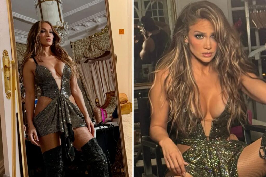 Jennifer Lopez wears jaw-dropping look that features hip cutouts, a plunging neckline and lots of glitter
