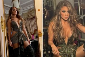 Jennifer Lopez wears jaw-dropping look that features hip cutouts, a plunging neckline and lots of glitter