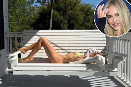 ‘Landman’ star Michelle Randolph stuns in barely-there metallic yellow bikini