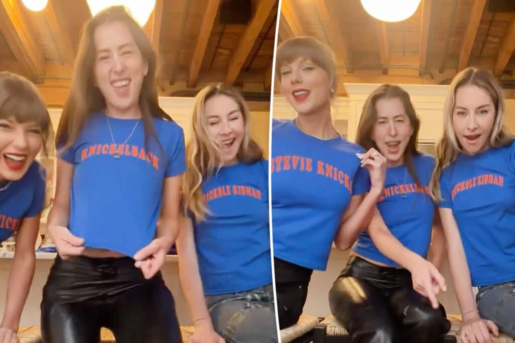 Taylor Swift and the Haim sisters ‘just wanna have pun’ showing off custom Knicks shirts