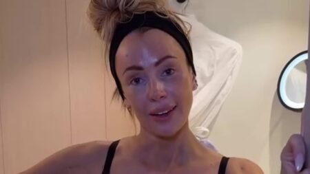 Olivia Attwood poses in her underwear as she applies her fake tan on wild trip to Ibiza with her pals