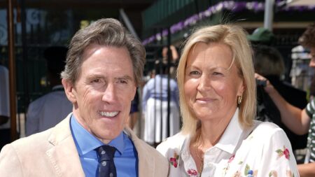 Gavin And Stacey star Rob Brydon and his rarely seen wife Clare Holland cosy up at Wimbledon as Sir Cliff Richard flashes his florals on day five of tournament