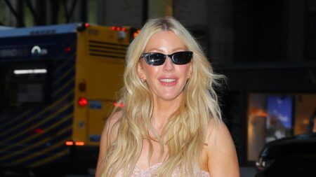 Ellie Goulding, 39, turns heads in a sheer lace top as she enjoys a date night in New York with boyfriend Beau Minniear, 29, after attending Taylor Swift’s wedding