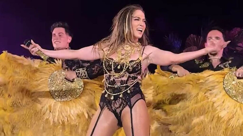 Jennifer Lopez, 56, sizzles in black lingerie before slipping into a white lace one-piece while performing at Dolce & Gabbana’s Alta Moda show in Italy