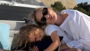 Rosie Huntington-Whiteley shares rare snaps with son Jack, 9, and daughter Isabella, 4, as she enjoys a sunny getaway with fiancé Jason Statham