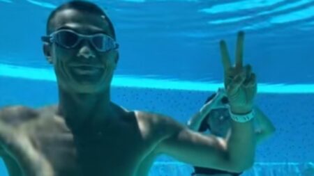Cristiano Ronaldo goes swimming in his underwear as he larks around with bikini-clad fiancée Georgina Rodriguez – after playing in his final World Cup