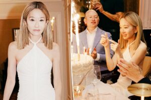 Vera Wang goes blond for her 77th birthday in white halter gown