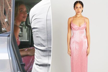 Gigi Hadid sparkles in pink beaded dress for Taylor Swift and Travis Kelce’s wedding